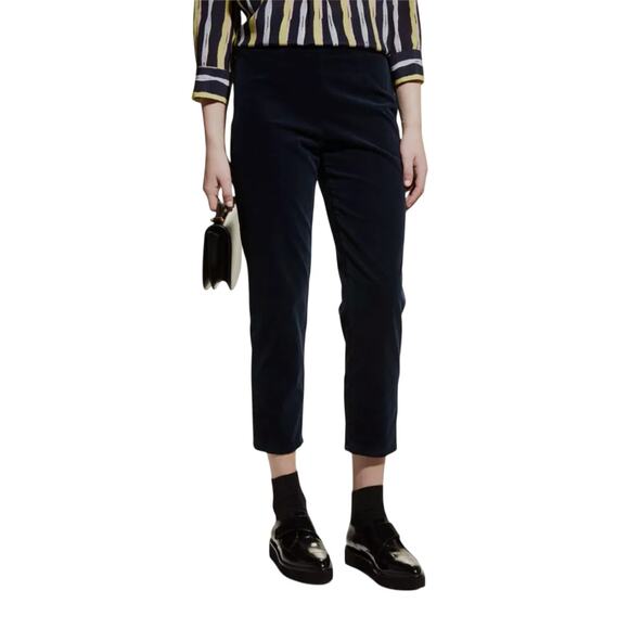 PIAZZA SEMPIONE Audrey Navy Blue Corduroy Pants Cropped High Rise Italy 44 US 10